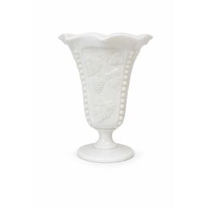 VTG Milk Glass Grape Panel Vase Pedestal Beaded Edge Scalloped Rim Decor USA